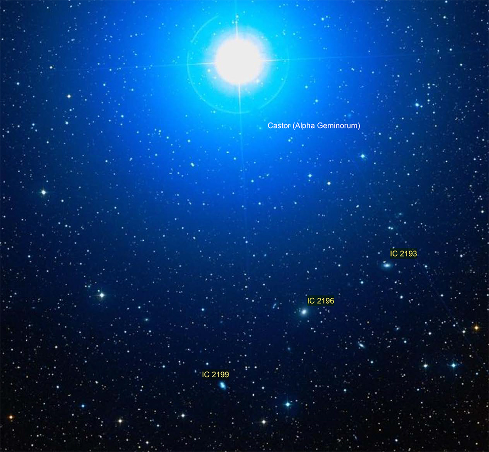 Galaxies IC 2193, IC 2196, and IC 2199 in Gemini