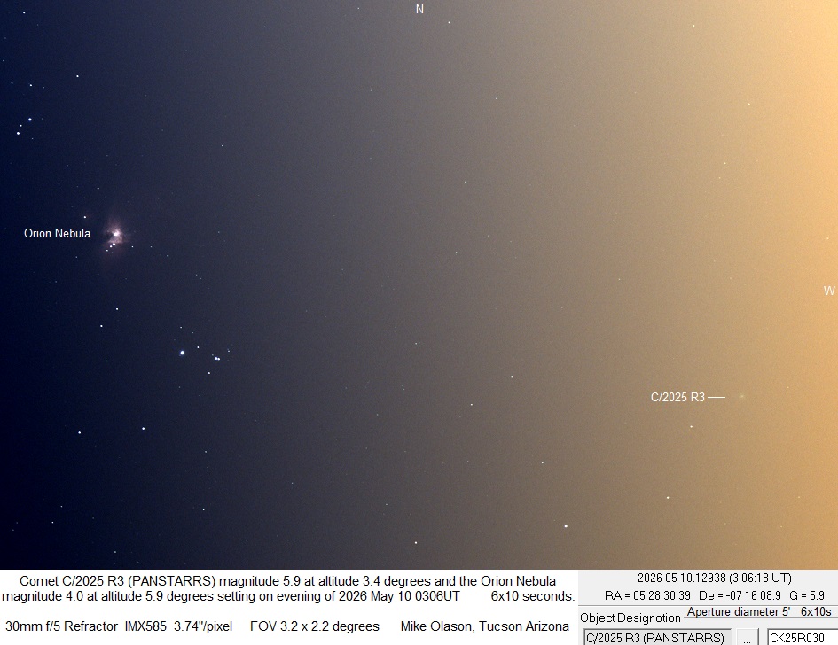Comet C/2025 R3 and the Orion Nebula in evening twilight - Sky