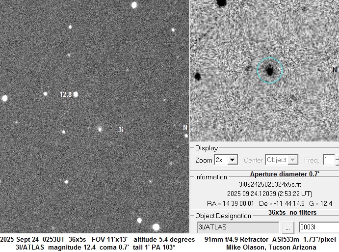 Interstellar Comet 3I/ATLAS on 2025 Sept 24 - Sky & Telescope