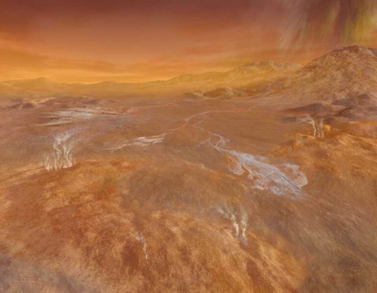 a large expanse of orange land with an orange sky