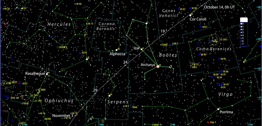 Comet Lemmon evening apparition 2025