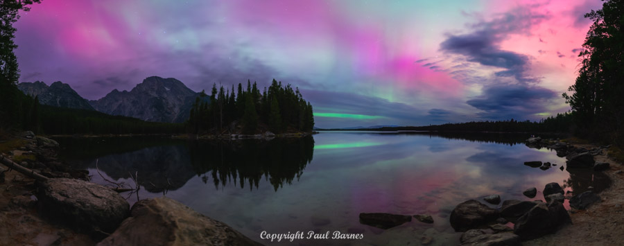 Aurora Over Leigh Lake & Mt Moran Pano