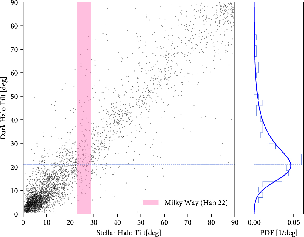 In simulations, dark halo tilts follow stellar halo tilts