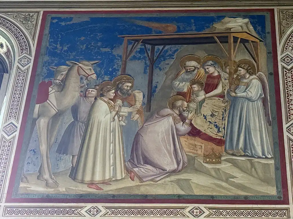 Painting of infant Jesus in manger