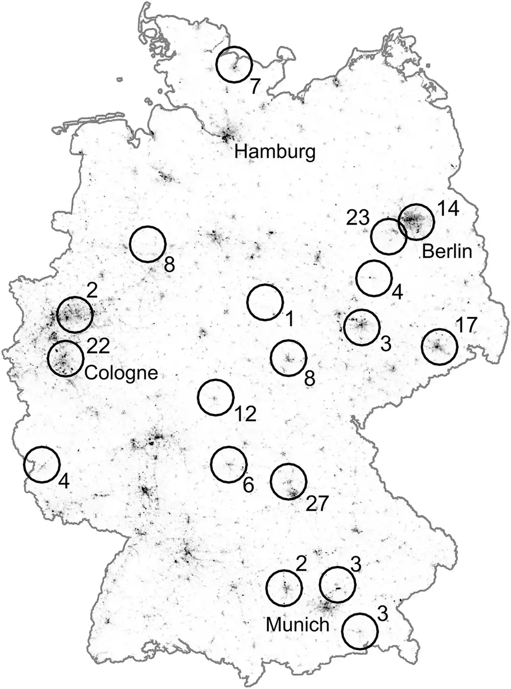 Map of regions surveyed by citizen scientists in Germany
