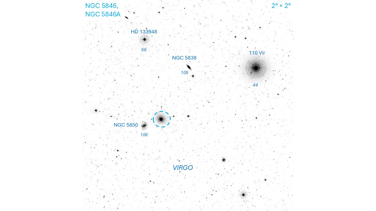 Finder chart for NGC 5846/NGC 5846A for the Going Deep column in the May 2026 issue