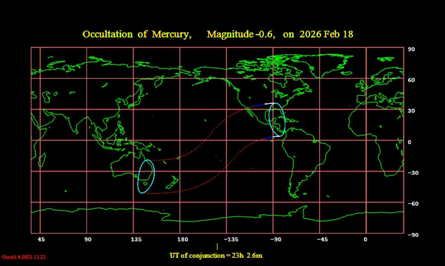 Mercury occultation Feb. 18, 2026