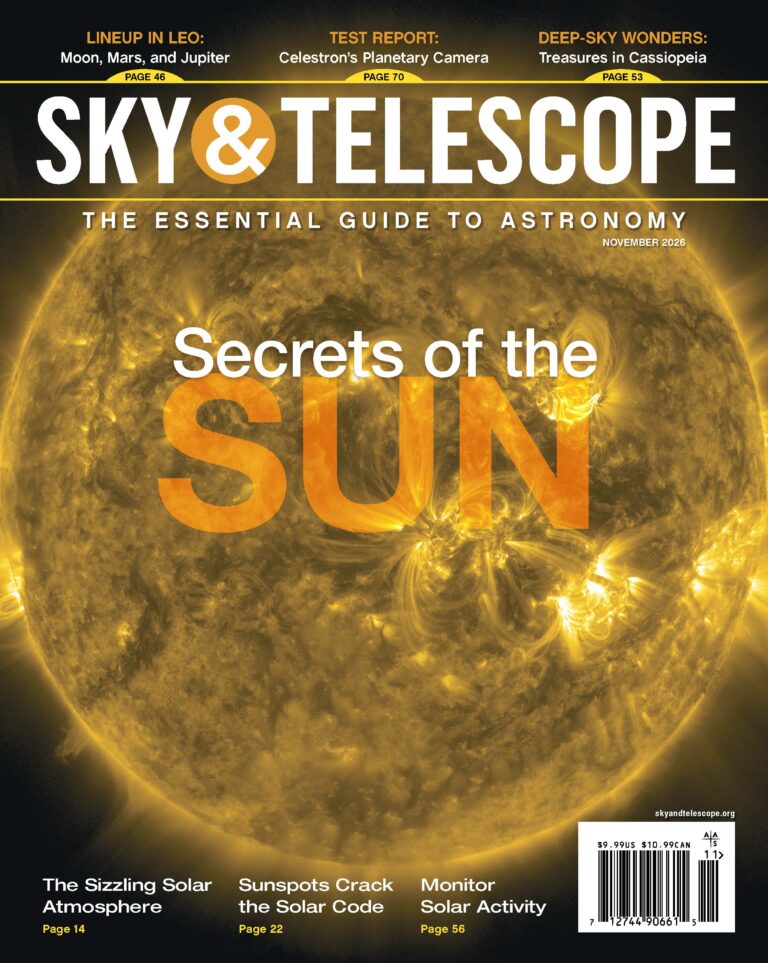 The cover of the November 2026 issue featuring the sun at ultra-violet wavelengths