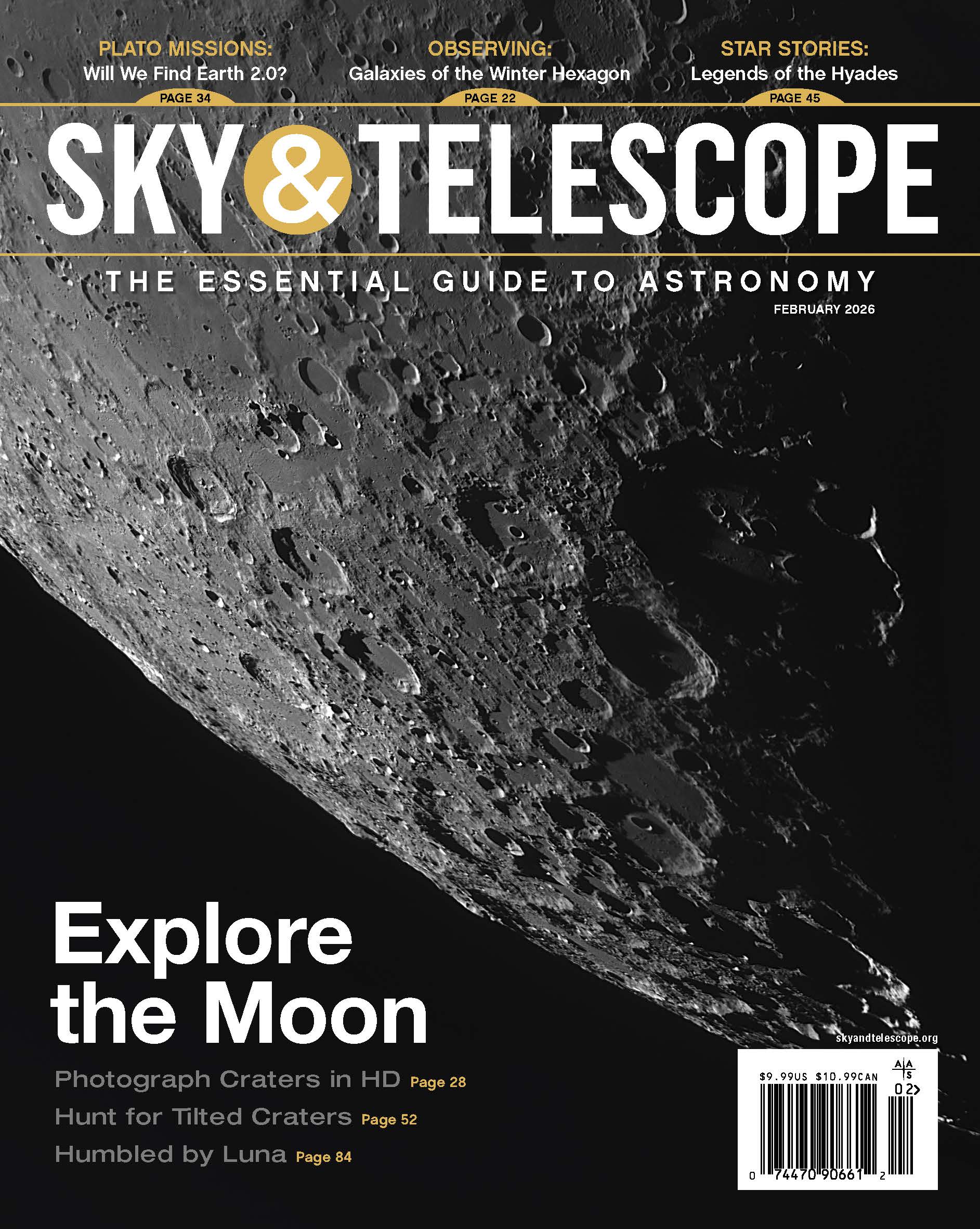 The cover of the February 2026 issue featuring lunar craters