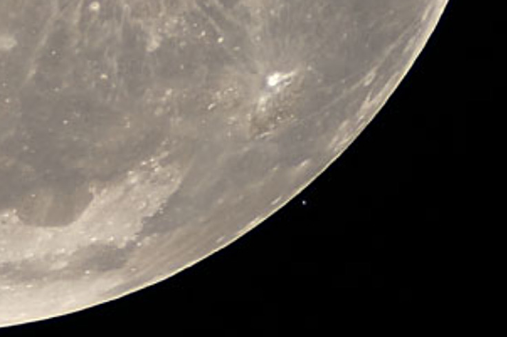 First-magnitude Regulus is only detectable at high magnification when it's right next to a nearly full Moon. Noeleen Lowndes image, February 11-12, 2017.
