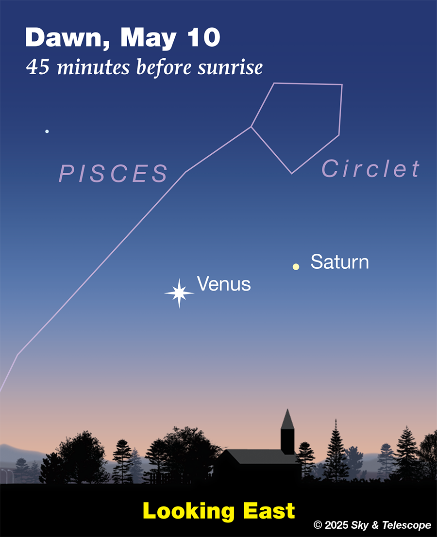 Bright Venus and faint Saturn low in dawn, May 10, 2025
