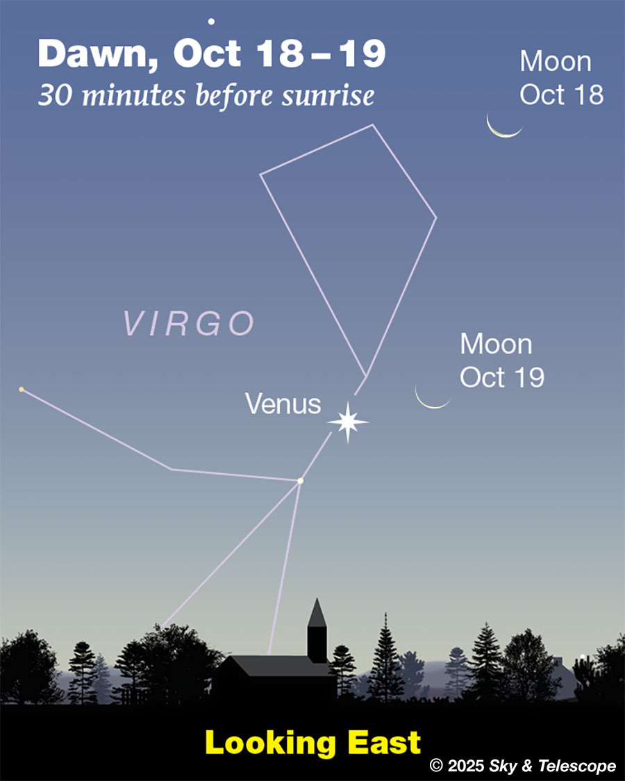 Venus and the crescent Moon at dawn, Oct. 18-19, 2025