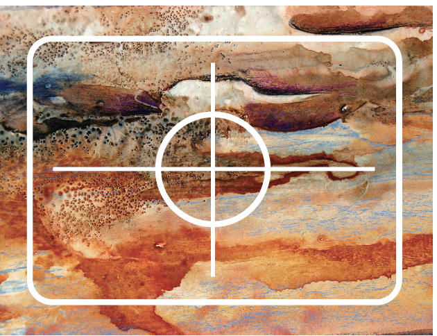 a target overlaid on a background of an orange and brown landscape