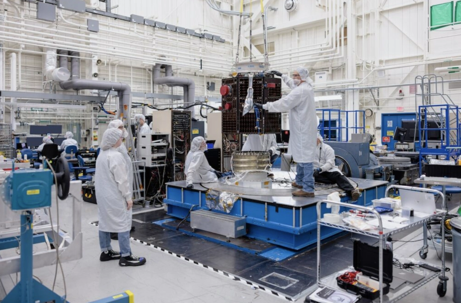 One of the two TRACERS satellites in the cleanroom, in preparation for launch.  Millennium Space Systems. 