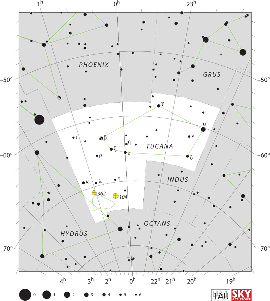 Chart of the Tucana constellation