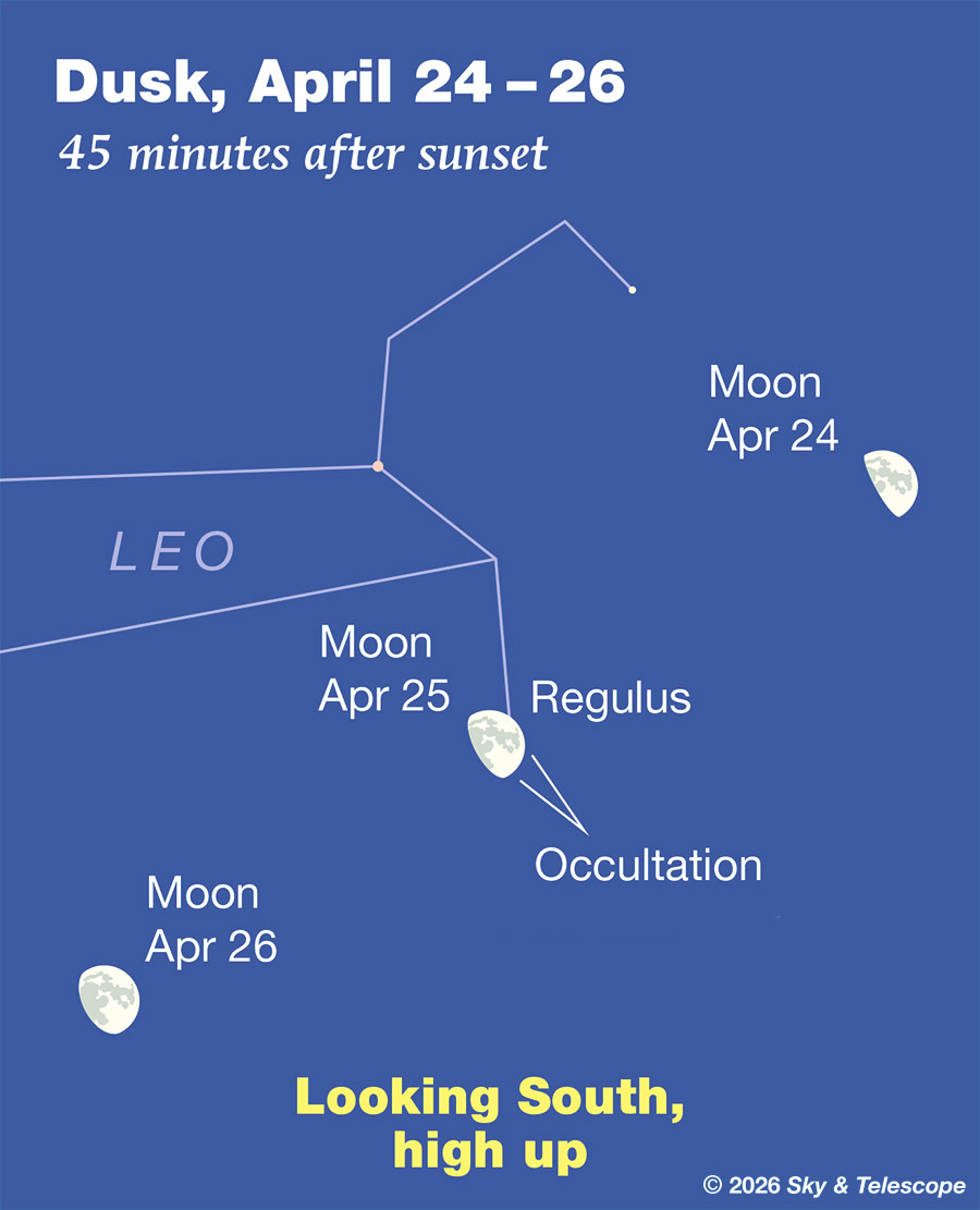 A Lua cruzando Leão, 24 a 26 de abril de 2026