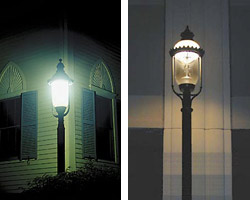 Two types of antique street light fixtures