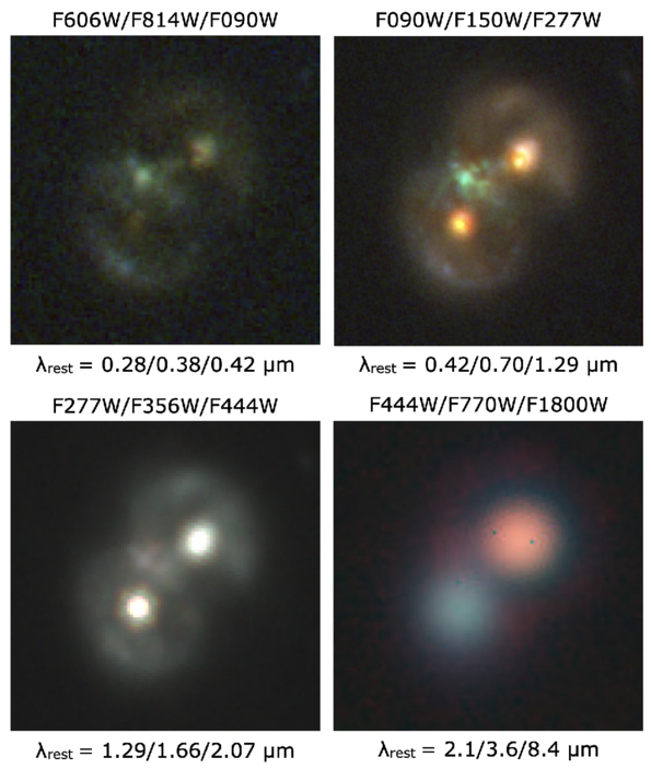 Four images at differing resolutions and wavelength coverage of same galaxy