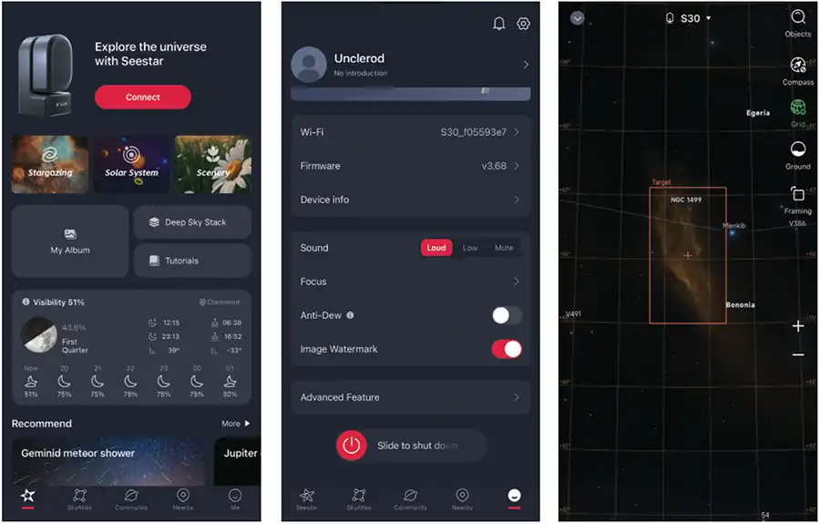 Screenshots of SeeStar iOS app