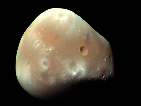 False-color image of Martian moon Deimos