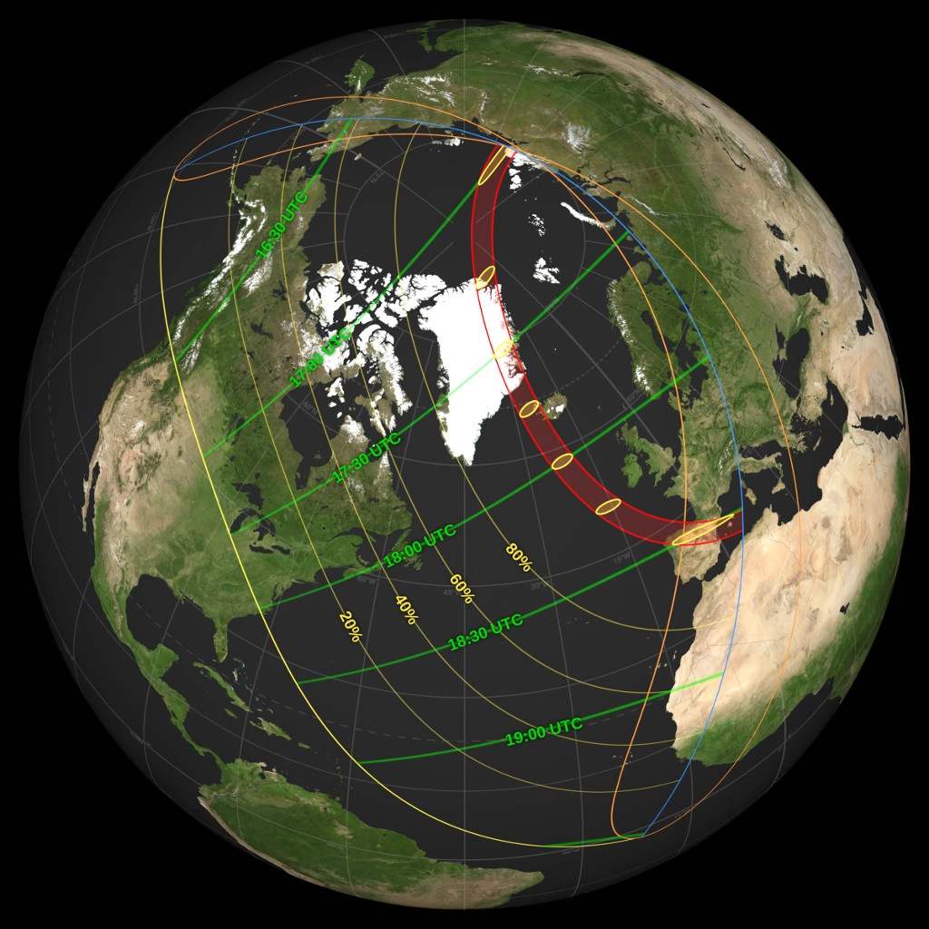 Map showing eclipse track across the globe