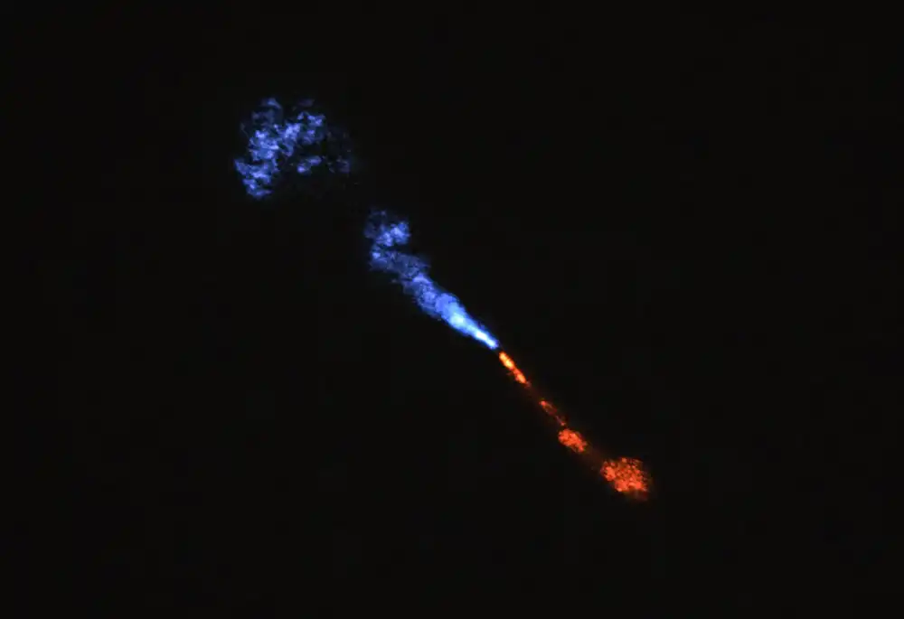 This image highlights the jet motion coming from the infant star