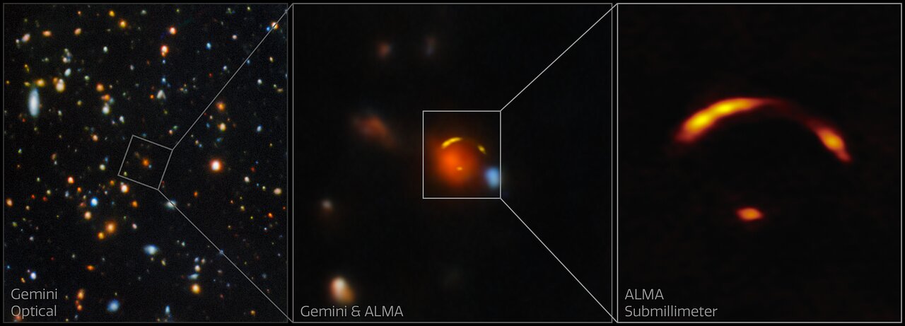 Series of images zooming in on the Shadow Blaster galaxy