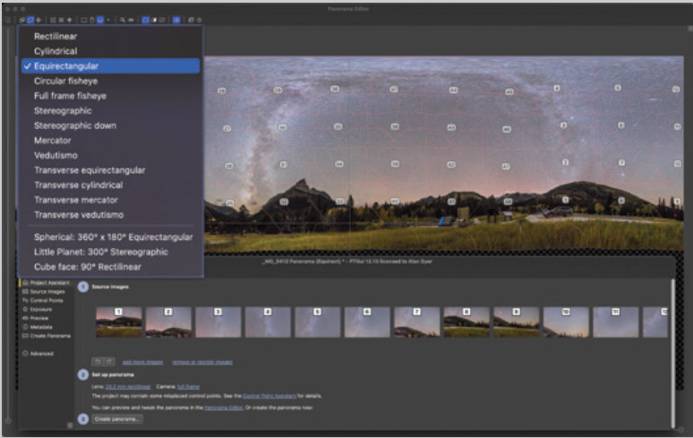 Equirectangular projection software screenshot