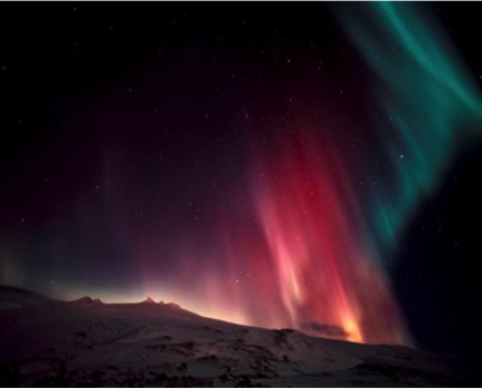 Red aurora over Iceland