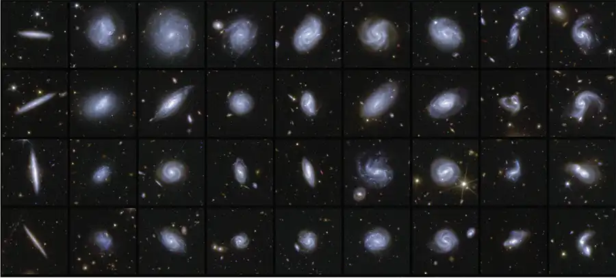 Galaxies of different shapes and sizes, sorted